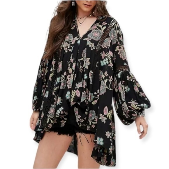 Free People Just The‎ Two Of Us Printed Bishop Floral Blouse - Picture 1 of 9
